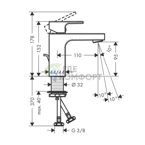 Смеситель для раковины Hansgrohe Vernis Shape 100 хром с донным клапаном (71568000) - фото 2