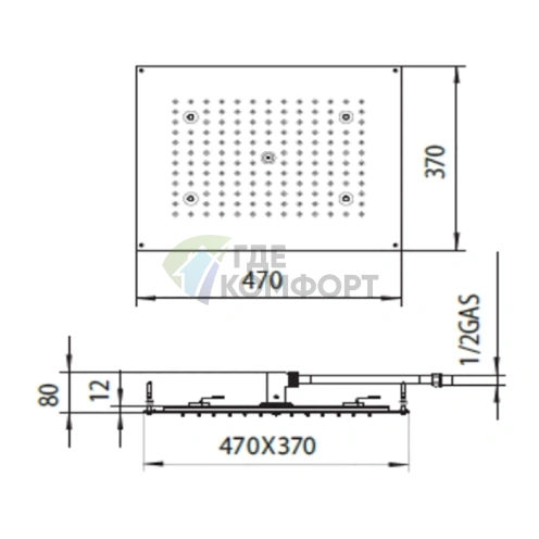 Верхний душ BOSSINI DREAM-RECTANGULAR 47x37 см с хромированным покрытием и RGB-подсветкой (H37450.030) - фото 2