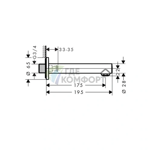 Излив для ванны Hansgrohe Talis S настенный 175 мм хром (72410000) - фото 2