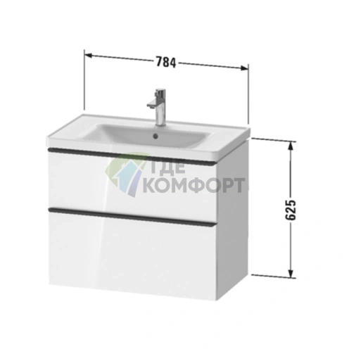Подвесная тумба Duravit D-Neo с 2 ящиками, 784x452x625 мм, белый матовый, для раковины (DE435501818) - фото 2