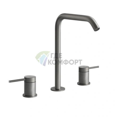 Смеситель для раковины GESSI 316 на три отверстия без донного клапана в стильном цвете steel brushed (54411#239) - фото 1