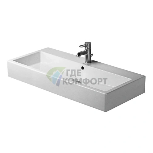 Раковина Duravit Vero 1000x470 мм: шлиф с переливом, без отверстий под смеситель, цвет белый (454100079) - фото 1