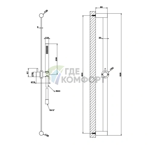 Комплект для душа GESSI 316: штанга и лейка с легкой очисткой, сталь steel brushed (54044#239) - фото 2