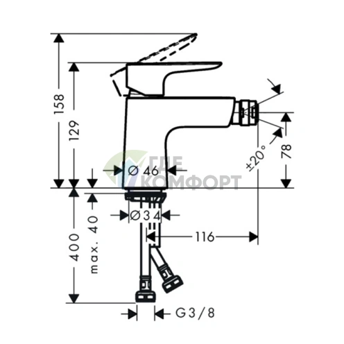 Смеситель для биде Hansgrohe Talis E с системой Push-Open, хром (71721000) - фото 2