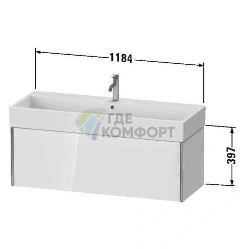 Тумба подвесная Duravit XViu для раковины 235012, 397x1184x454 мм, цвет walnut dark/черный матовый (XV42380B221) - фото 2