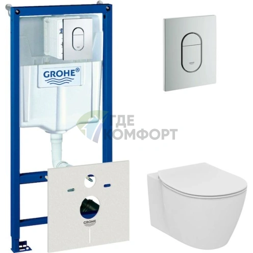 Комплект унитаза с инсталляцией: чаша Ideal Standard Connect AquaBlade + сиденье с микролифтом + система Grohe Rapid SL 4-в-1 - фото 1