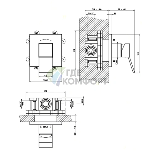 Gessi Rettangolo K Встраиваемый однорычажный смеситель без излива, хром (53109#031) - фото 2
