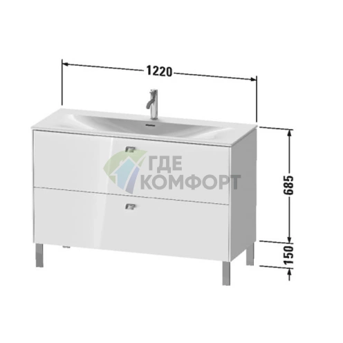 Тумба напольная Duravit Brioso 234412 под раковину, 2 ящика, 685×1220×479 мм, белый глянец (BR451402222) - фото 2
