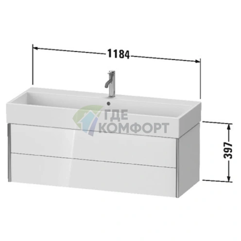 Тумба подвесная Duravit XViu 397x1184x454 мм для раковины 235012, 2 ящика — белый глянцевый/champagne matt (XV43380B122) - фото 2