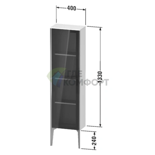 Подвесной шкаф Duravit XViu со стеклянной дверью и полками, 1330x400x240 мм, цвет темный орех/черный матовый (XV1365RB221) - фото 2
