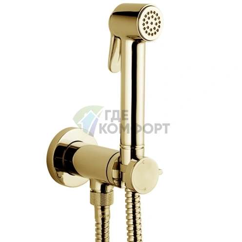 Гигиенический комплект Bossini Paloma Brass — смеситель, лейка, шланг в золотом исполнении (E37005B.021) - фото 1