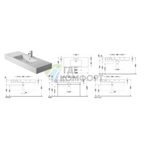 Раковина Duravit Vero 1250x490 мм для мебели с переливом, без отверстия под смеситель, белая (329120060) - фото 2
