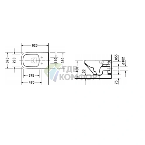Унитаз подвесной Duravit DuraStyle безободковый 620х370 мм, белый (2542090000) - фото 2