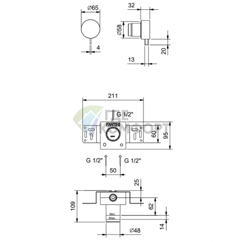 Смеситель для душа встраиваемый Fantini AF/21 Matt British Gold PVD (27 P6 A763B) - фото 2