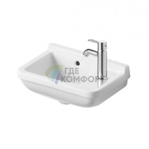 Раковина Duravit Starck 3 400x260 мм, белая, с переливом и правым креплением для смесителя (751400000) - фото 3