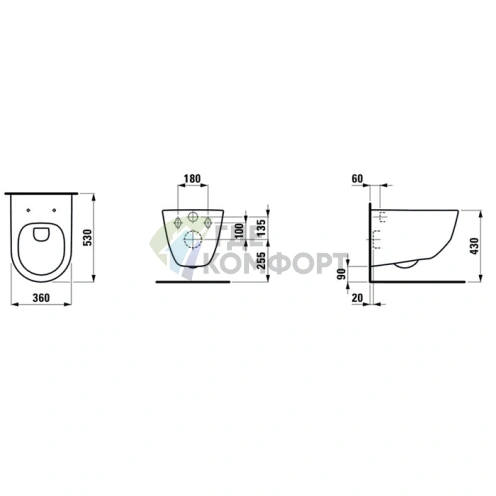 LAUFEN Pro: безободковый подвесной унитаз 530×360×340 мм, белый с покрытием LLC (8.2096.6.400.000.1) - фото 2