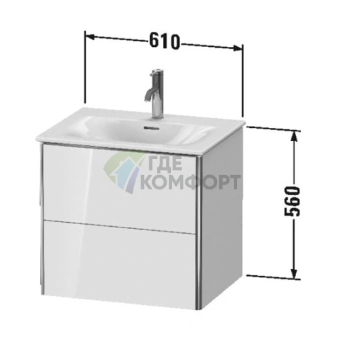 Подвесная тумба Duravit XSquare 234463 с двумя ящиками, 560x610x478 мм, белый глянец (XS432202222) - фото 2