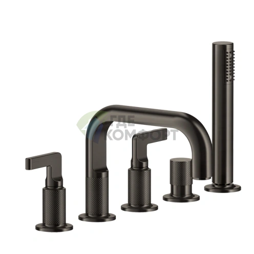 GESSI INCISO Смеситель для ванны Black XL — 5-ти отверстий, с изливом, переключателем и ручным душем (58040#299) - фото 1