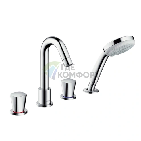 Смеситель для ванны Hansgrohe Logis с ручным душем 1jet, на 4 отверстия, излив 125 мм, хром (71314000) - фото 1