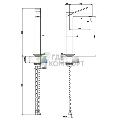 Смеситель Gessi Rettangolo K для раковины, черный, излив 128 мм (53006#299) - фото 2