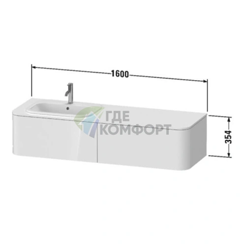 Подвесная тумба Duravit Happy D.2 Plus с 2 ящиками, 354x1600x550 мм, белый глянец (HP4954L2222) - фото 2
