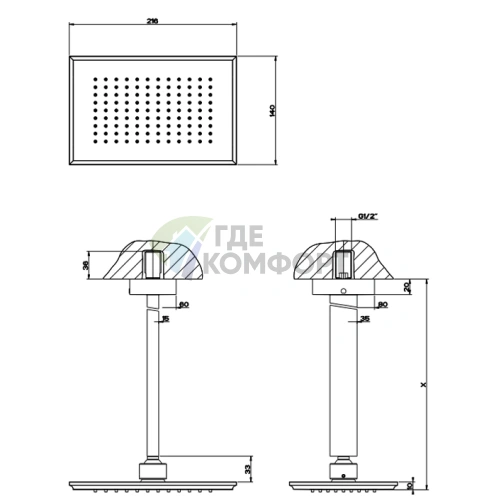Потолочный душ Gessi Eleganza с регулировкой высоты 115–1865 мм в цвете Finox (46150#149) - фото 2