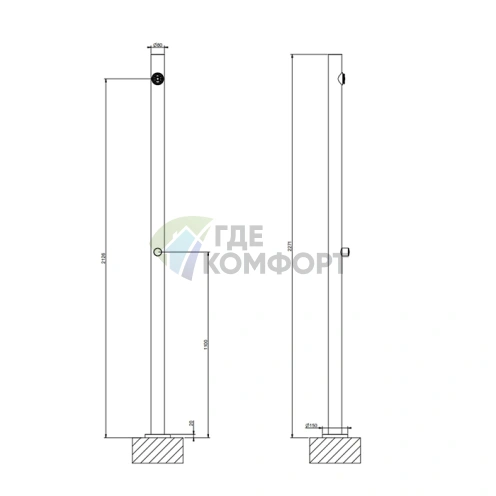 Наружные части для уличной душевой стойки GESSI Origini Steel Brushed (арт. 66211) (63209#239) - фото 2