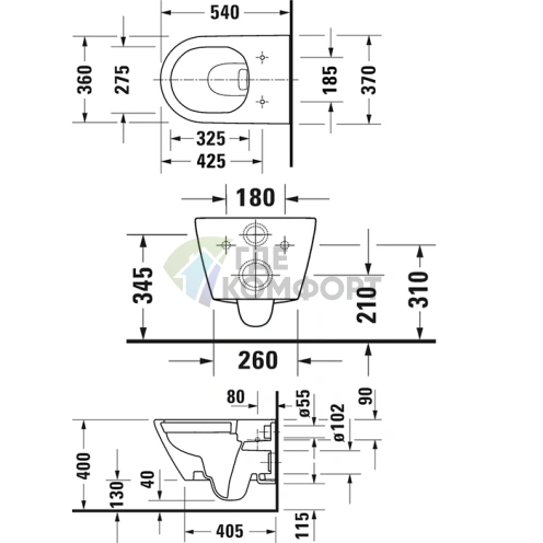 Подвесной унитаз Duravit D-Neo 370х540 мм: Безободковая технология и покрытие HygieneGlaze (2577092000) - фото 2