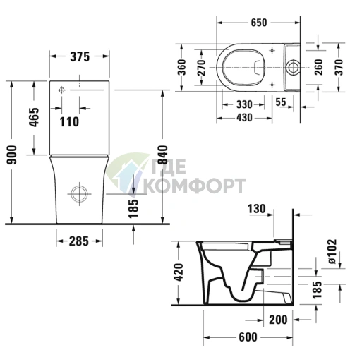 Бачок унитаза Duravit White Tulip с двойным сливом 6/3 л, левое подключение (933100005) - фото 2
