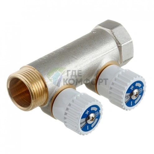 Коллектор Stout (SMB 6851 341202) 3/4 ВР(г) х 2 выхода 1/2 НР(ш) х 3/4 НР(ш) регулируeмый - фото 1