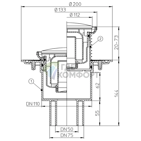 Трап HL310NR с решеткой и вертикальным выпуском DN110/75/50 - фото 3