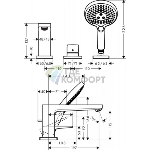 Смеситель для ванны Hansgrohe Metropol с ручным душем, хром (32551000) - фото 2