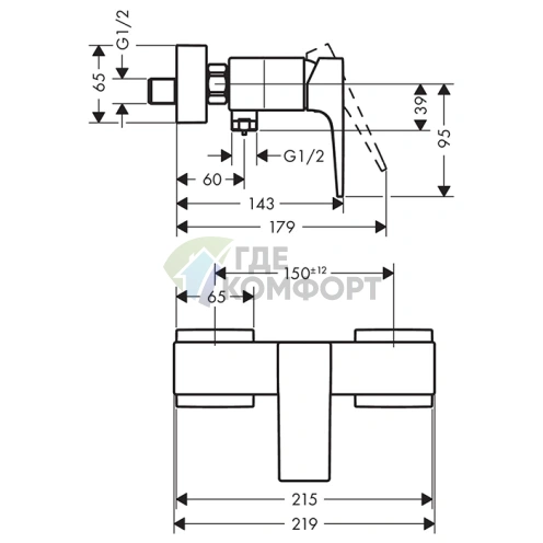 Смеситель для душа Hansgrohe Metropol настенный, белый матовый (32560700) - фото 2