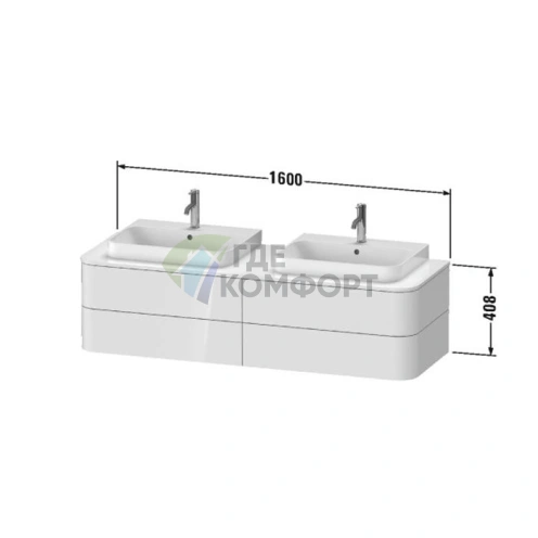 Столешница Duravit Happy D.2 Plus белая глянцевая 1600x550мм с вырезами под 2 раковины для тумб HP4936, HP4946, HP4956, HP4964, HP4974 (HP032HB2222) - фото 2