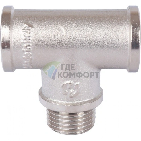 Тройник латунный ВНВ 1/2x1/2x1/2, никелированный Stout (Стоут) - фото 3