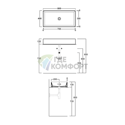 Раковина накладная SIMAS AGILE 80x40 см без перелива, белая - фото 2