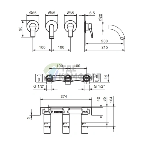 Смеситель для раковины Fantini AL/23 встраиваемый, хром (26 02 B913B) - фото 2