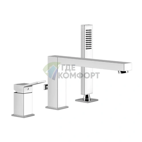 Gessi Rettangolo K Смеситель для Ванны на 3 Отверстия с Переключателем и Ручным Душем в Хроме (53037#031) - фото 1