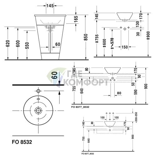 Накладная раковина Duravit круглая 330 мм без отверстия под смеситель с переливом, белая (408330000) - фото 2