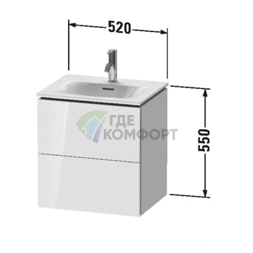 Тумба подвесная Duravit L-Cube White High Gloss с 2 ящиками, 550x520x421 мм (LC630402222) - фото 2