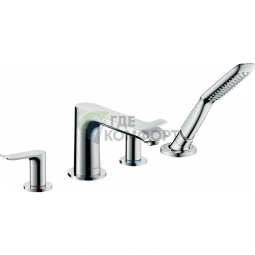 Смеситель для ванны Hansgrohe Metris на 4 отверстия с ручным душем 1jet в хроме (31442000) - фото 1