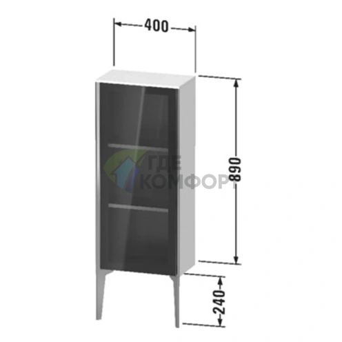 Шкаф подвесной Duravit XViu 890x400x240 мм со стеклянной дверью и полками, цвет walnut dark/черный матовый (XV1360RB221) - фото 2