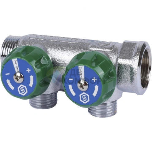 Коллектор регулирующий распределительный 3/4 с 2 отводами 1/2, плоское уплотнение STOUT - фото 4