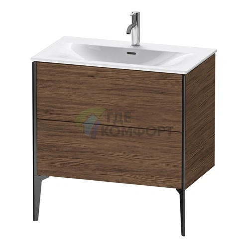 Подвесная тумба Duravit XViu с 2 ящиками, цвет walnut dark/черный матовый (XV43020B221) - фото 1