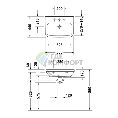 Медицинская раковина Duravit DuraStyle 600x440 мм без перелива, белая (2324600000) - фото 2